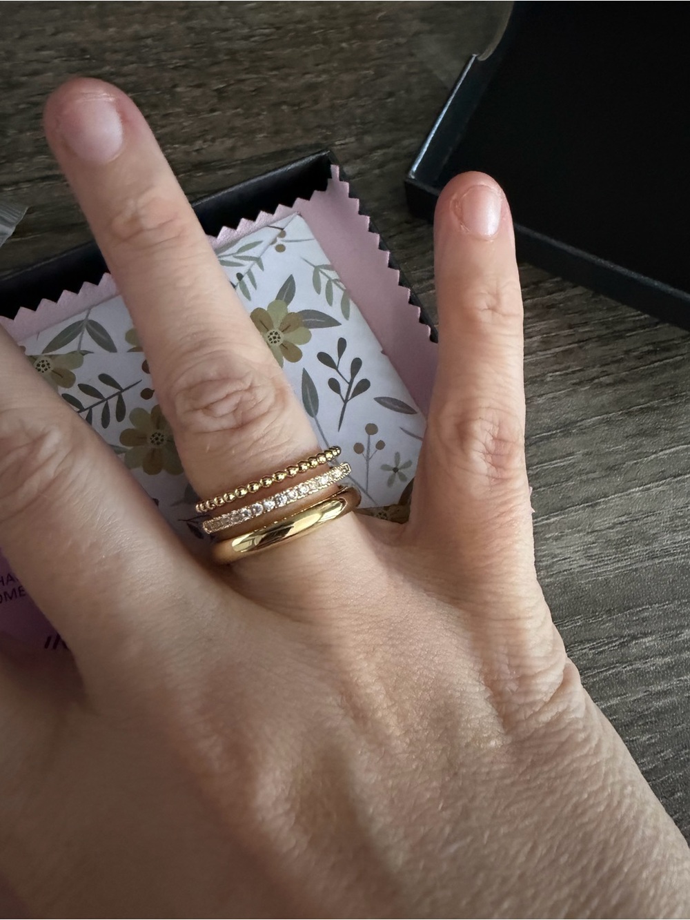 Gold Stacked Crystal and Smooth Band Ring Set - Women Jewelry